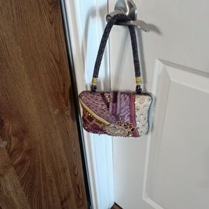 Beaded Purple and Cream Embellished Shoulder Bag